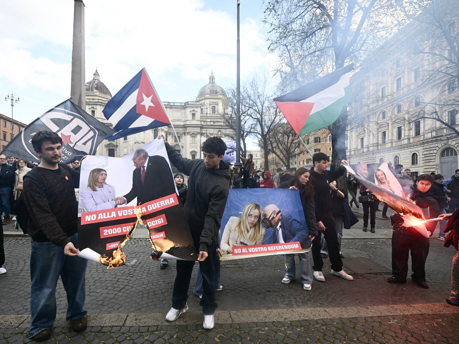 روما تنتفض ضد ميلوني: إحراق صور مع ترمب ورفض شعبي واسع لتعديلات القضاء